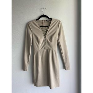 Missguided Long Sleeve Lace Up Gray Dress